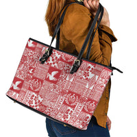 Red Tonga Kilisimasi Fiefia Leather Tote Bag Pacific Patchwork Xmas Vibes LT9 - Polynesian Pride