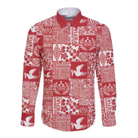Red Tonga Kilisimasi Fiefia Long Sleeve Button Shirt Pacific Patchwork Xmas Vibes LT9 Unisex Red - Polynesian Pride