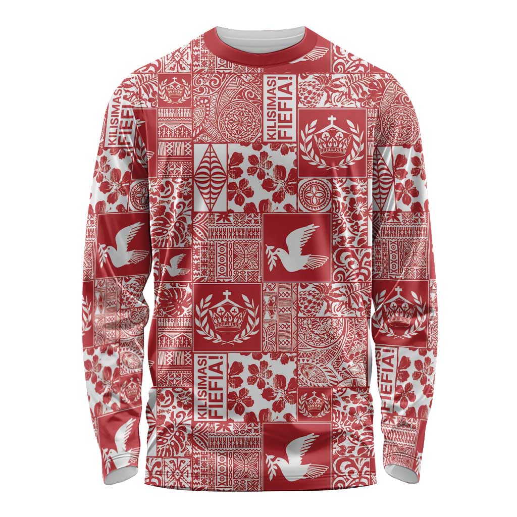 Red Tonga Kilisimasi Fiefia Long Sleeve Shirt Pacific Patchwork Xmas Vibes LT9 Unisex Red - Polynesian Pride