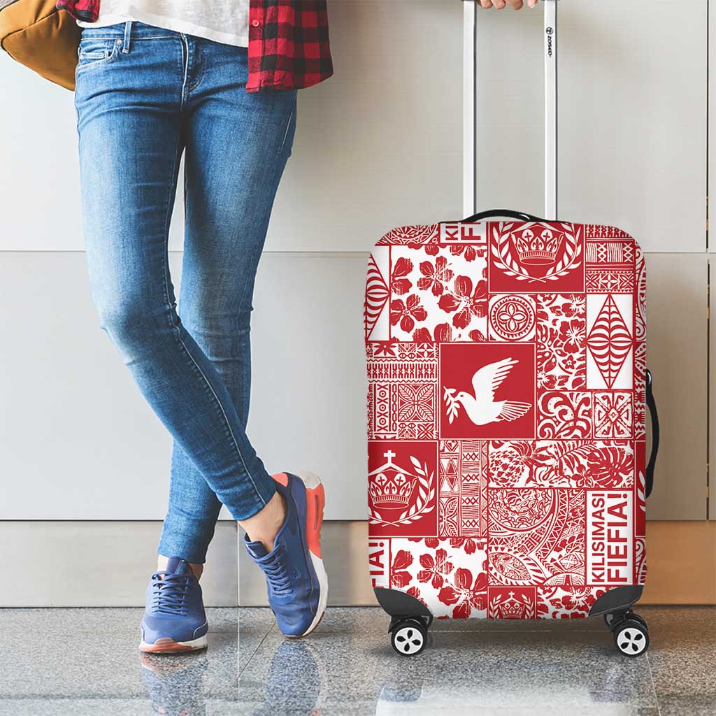 Red Tonga Kilisimasi Fiefia Luggage Cover Pacific Patchwork Xmas Vibes LT9 - Polynesian Pride