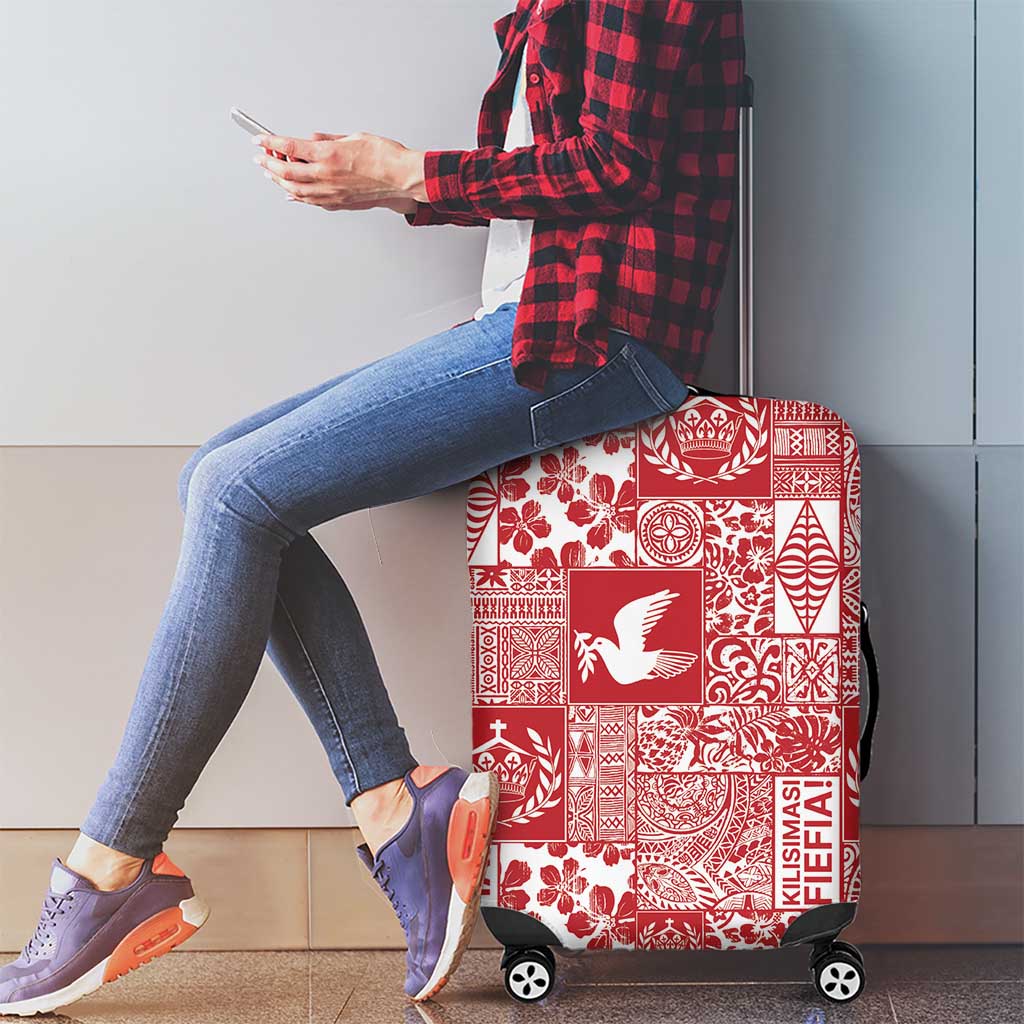 Red Tonga Kilisimasi Fiefia Luggage Cover Pacific Patchwork Xmas Vibes LT9 - Polynesian Pride