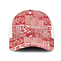 Red Tonga Kilisimasi Fiefia Mesh Trucker Cap Pacific Patchwork Xmas Vibes LT9 One Size White Red - Polynesian Pride