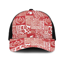 Red Tonga Kilisimasi Fiefia Mesh Trucker Cap Pacific Patchwork Xmas Vibes LT9 One Size Black Red - Polynesian Pride