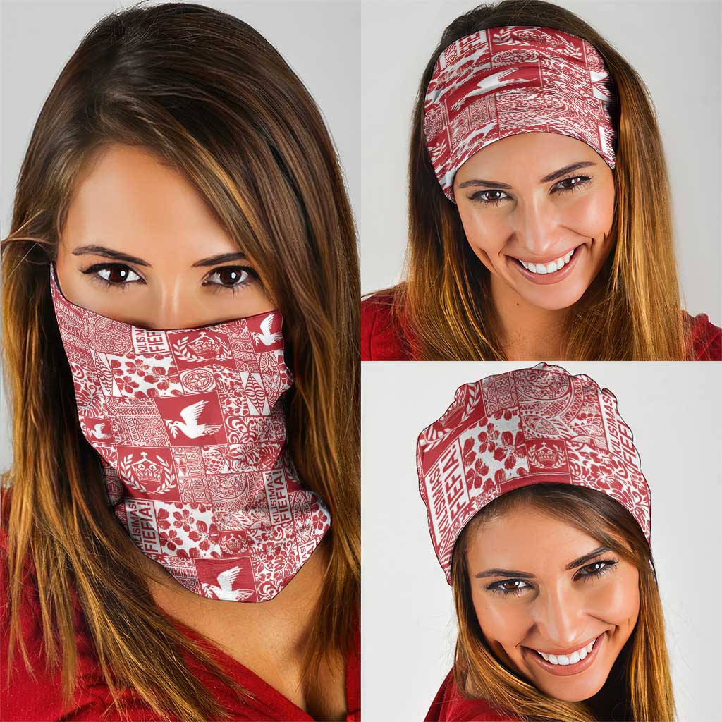 Red Tonga Kilisimasi Fiefia Neck Gaiter Pacific Patchwork Xmas Vibes LT9 - Polynesian Pride