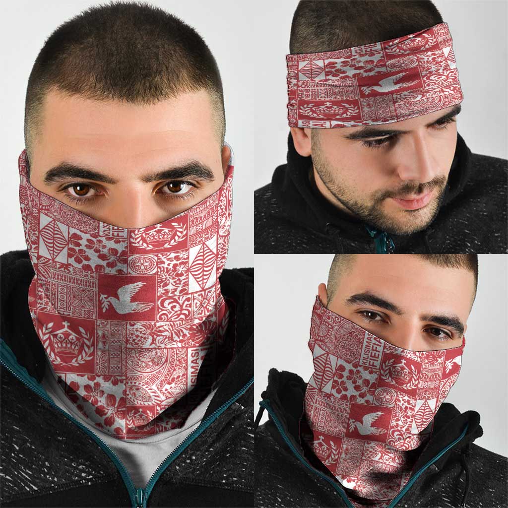 Red Tonga Kilisimasi Fiefia Neck Gaiter Pacific Patchwork Xmas Vibes LT9 - Polynesian Pride
