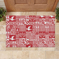 Red Tonga Kilisimasi Fiefia Rubber Doormat Pacific Patchwork Xmas Vibes LT9 Red - Polynesian Pride