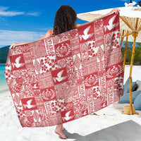 Red Tonga Kilisimasi Fiefia Sarong Pacific Patchwork Xmas Vibes LT9 One Size 44 x 66 inches Red - Polynesian Pride
