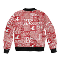 Red Tonga Kilisimasi Fiefia Sleeve Zip Bomber Jacket Pacific Patchwork Xmas Vibes LT9 - Polynesian Pride