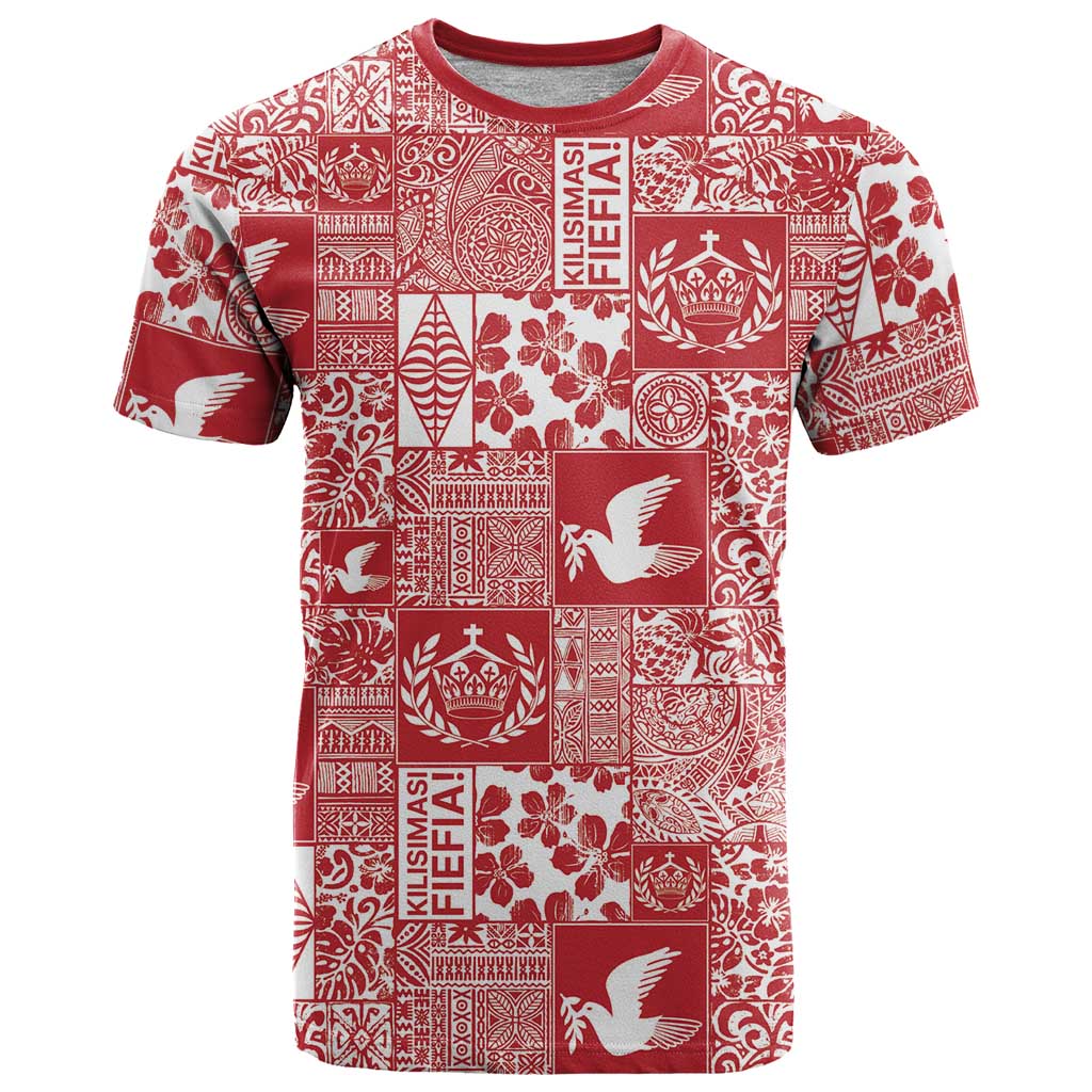 Red Tonga Kilisimasi Fiefia T Shirt Pacific Patchwork Xmas Vibes LT9 Red - Polynesian Pride