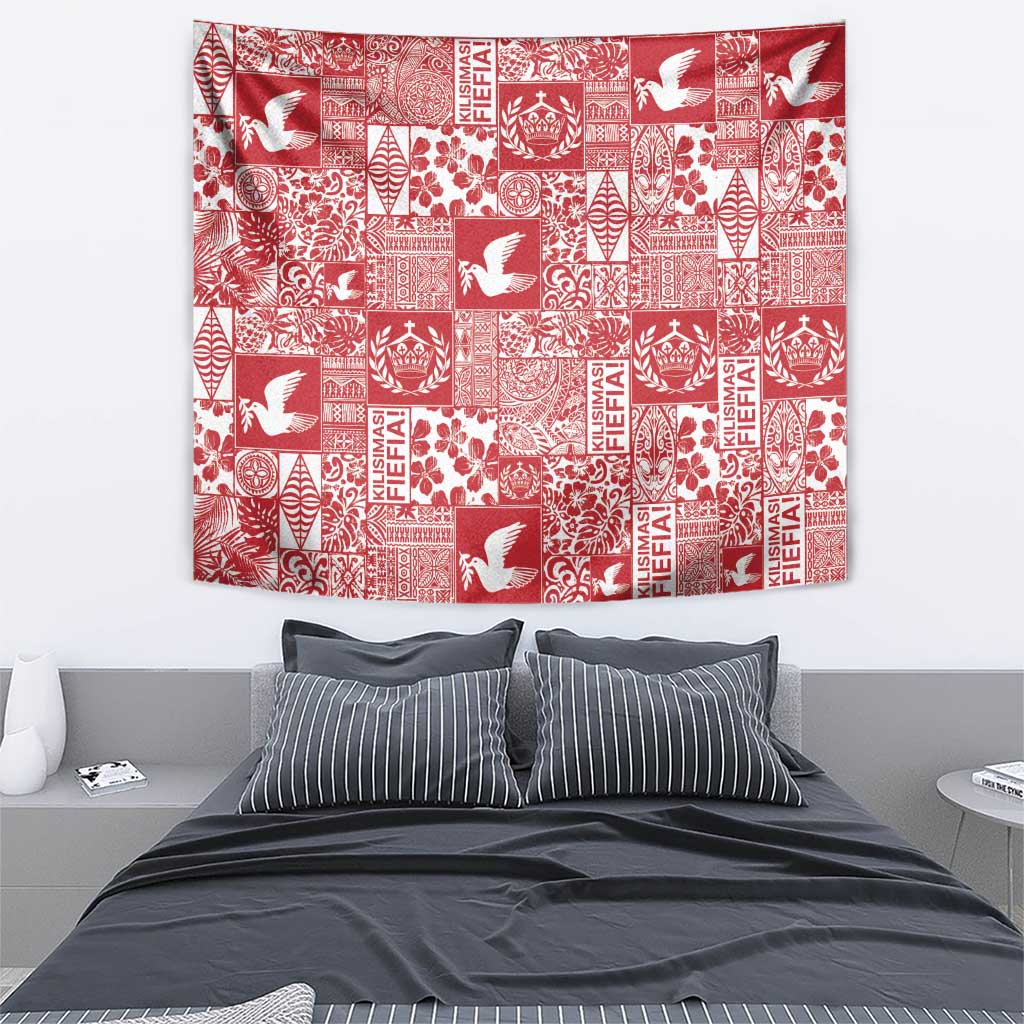 Red Tonga Kilisimasi Fiefia Tapestry Pacific Patchwork Xmas Vibes LT9 - Polynesian Pride