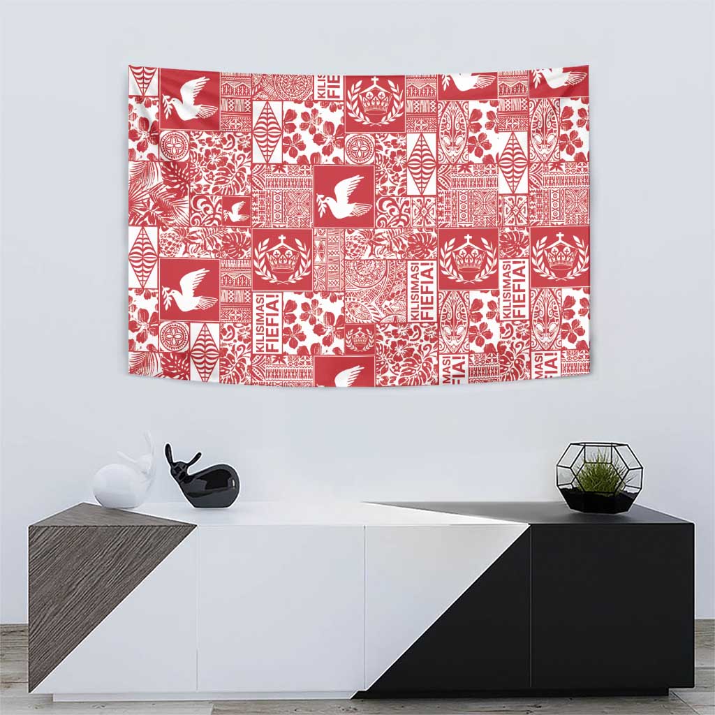 Red Tonga Kilisimasi Fiefia Tapestry Pacific Patchwork Xmas Vibes LT9 - Polynesian Pride