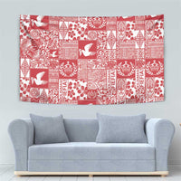 Red Tonga Kilisimasi Fiefia Tapestry Pacific Patchwork Xmas Vibes LT9 - Polynesian Pride
