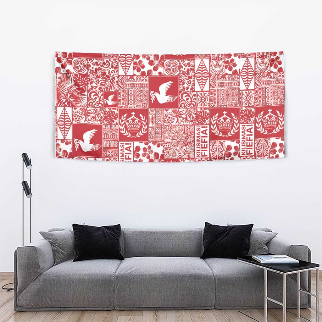 Red Tonga Kilisimasi Fiefia Tapestry Pacific Patchwork Xmas Vibes LT9 - Polynesian Pride