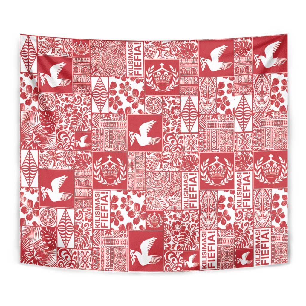 Red Tonga Kilisimasi Fiefia Tapestry Pacific Patchwork Xmas Vibes LT9 - Polynesian Pride