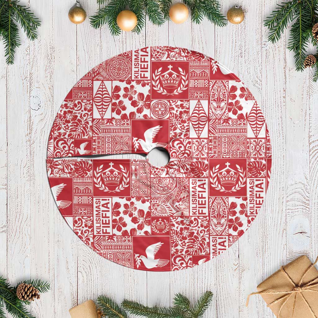 Red Tonga Kilisimasi Fiefia Tree Skirt Pacific Patchwork Xmas Vibes LT9 Casual Red - Polynesian Pride