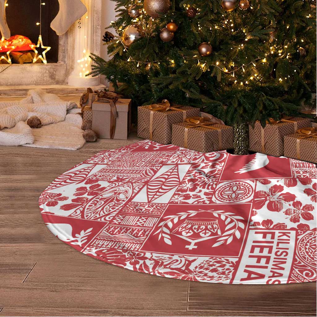 Red Tonga Kilisimasi Fiefia Tree Skirt Pacific Patchwork Xmas Vibes LT9 - Polynesian Pride