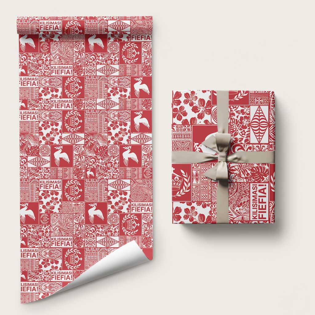 Red Tonga Kilisimasi Fiefia Wrapping Paper Pacific Patchwork Xmas Vibes LT9 58" × 23" Red - Polynesian Pride