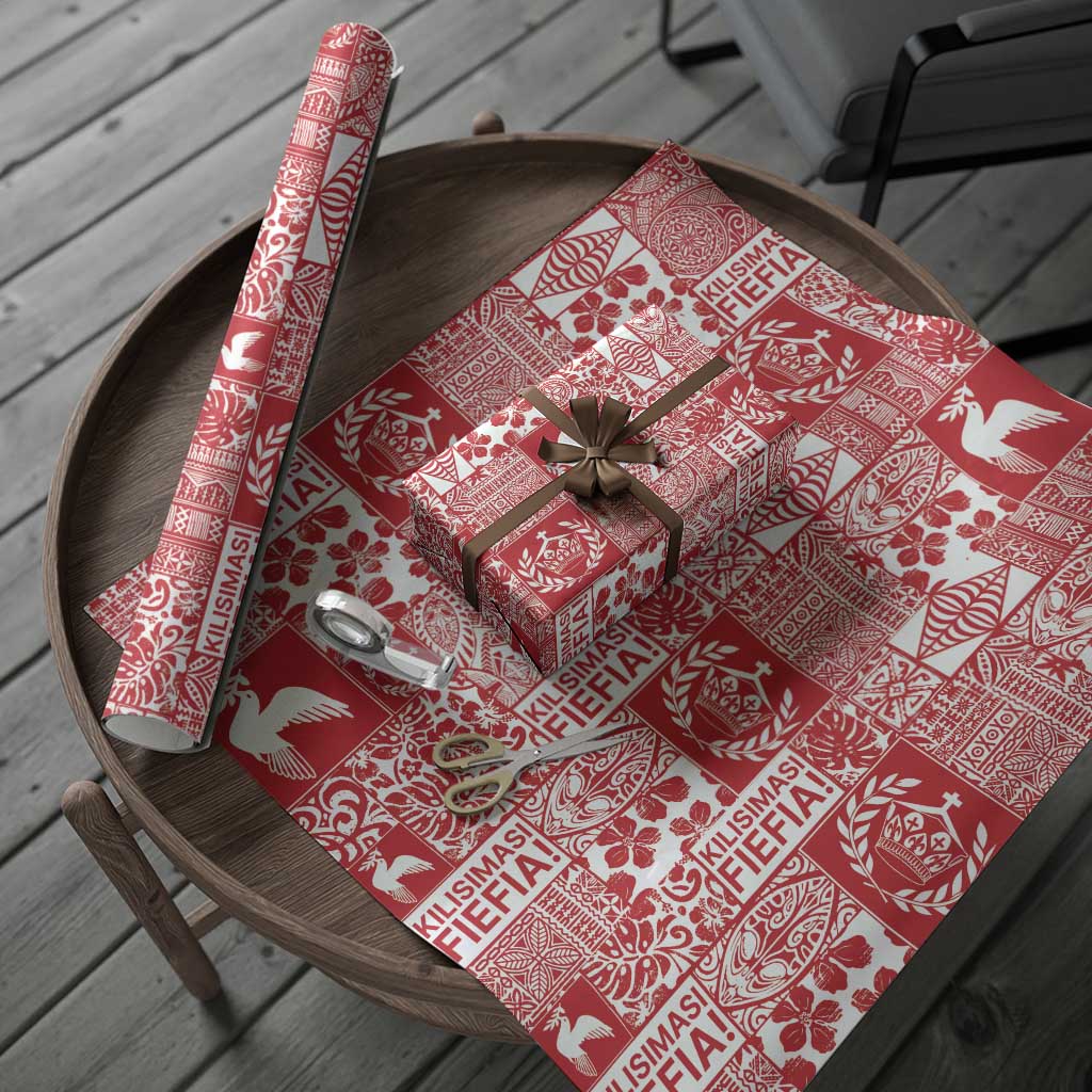 Red Tonga Kilisimasi Fiefia Wrapping Paper Pacific Patchwork Xmas Vibes LT9 - Polynesian Pride