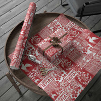 Red Tonga Kilisimasi Fiefia Wrapping Paper Pacific Patchwork Xmas Vibes LT9 - Polynesian Pride