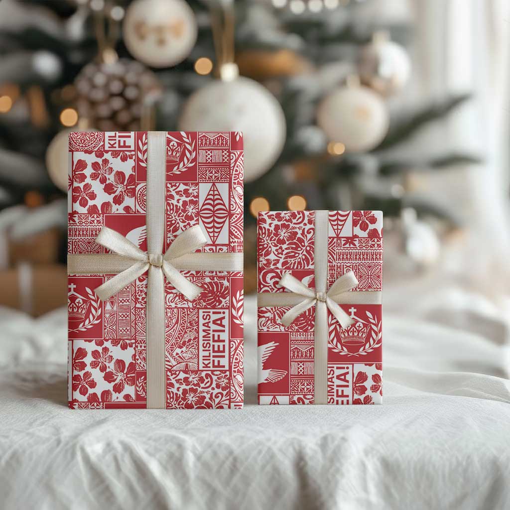 Red Tonga Kilisimasi Fiefia Wrapping Paper Pacific Patchwork Xmas Vibes LT9 - Polynesian Pride
