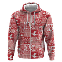 Red Tonga Kilisimasi Fiefia Zip Hoodie Pacific Patchwork Xmas Vibes LT9 Zip Hoodie Red - Polynesian Pride