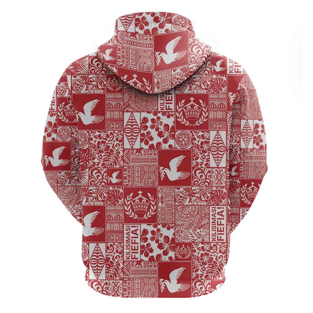 Red Tonga Kilisimasi Fiefia Zip Hoodie Pacific Patchwork Xmas Vibes LT9 - Polynesian Pride