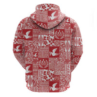 Red Tonga Kilisimasi Fiefia Zip Hoodie Pacific Patchwork Xmas Vibes LT9 - Polynesian Pride