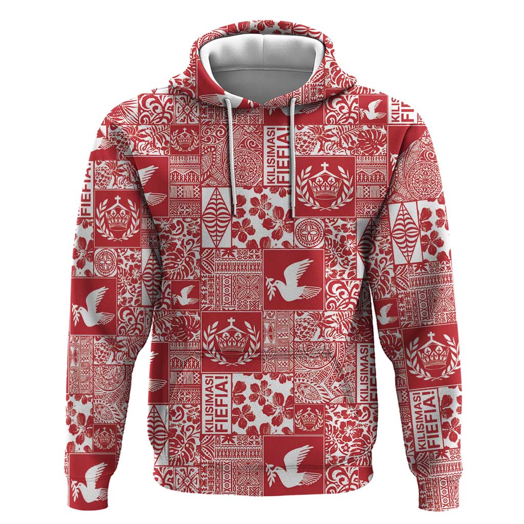 Red Tonga Kilisimasi Fiefia Zip Hoodie Pacific Patchwork Xmas Vibes LT9 Pullover Hoodie Red - Polynesian Pride