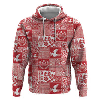 Red Tonga Kilisimasi Fiefia Zip Hoodie Pacific Patchwork Xmas Vibes LT9 Pullover Hoodie Red - Polynesian Pride