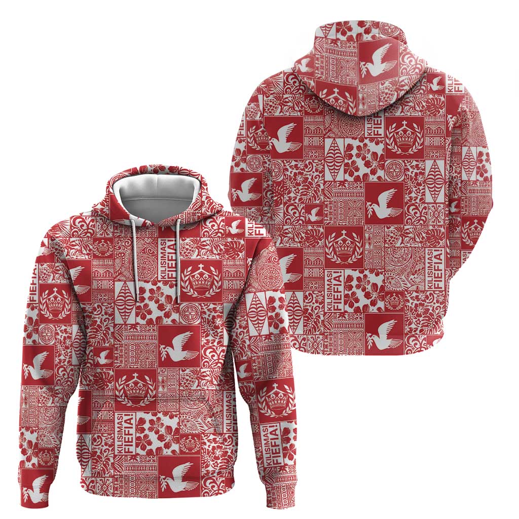 Red Tonga Kilisimasi Fiefia Zip Hoodie Pacific Patchwork Xmas Vibes LT9 - Polynesian Pride