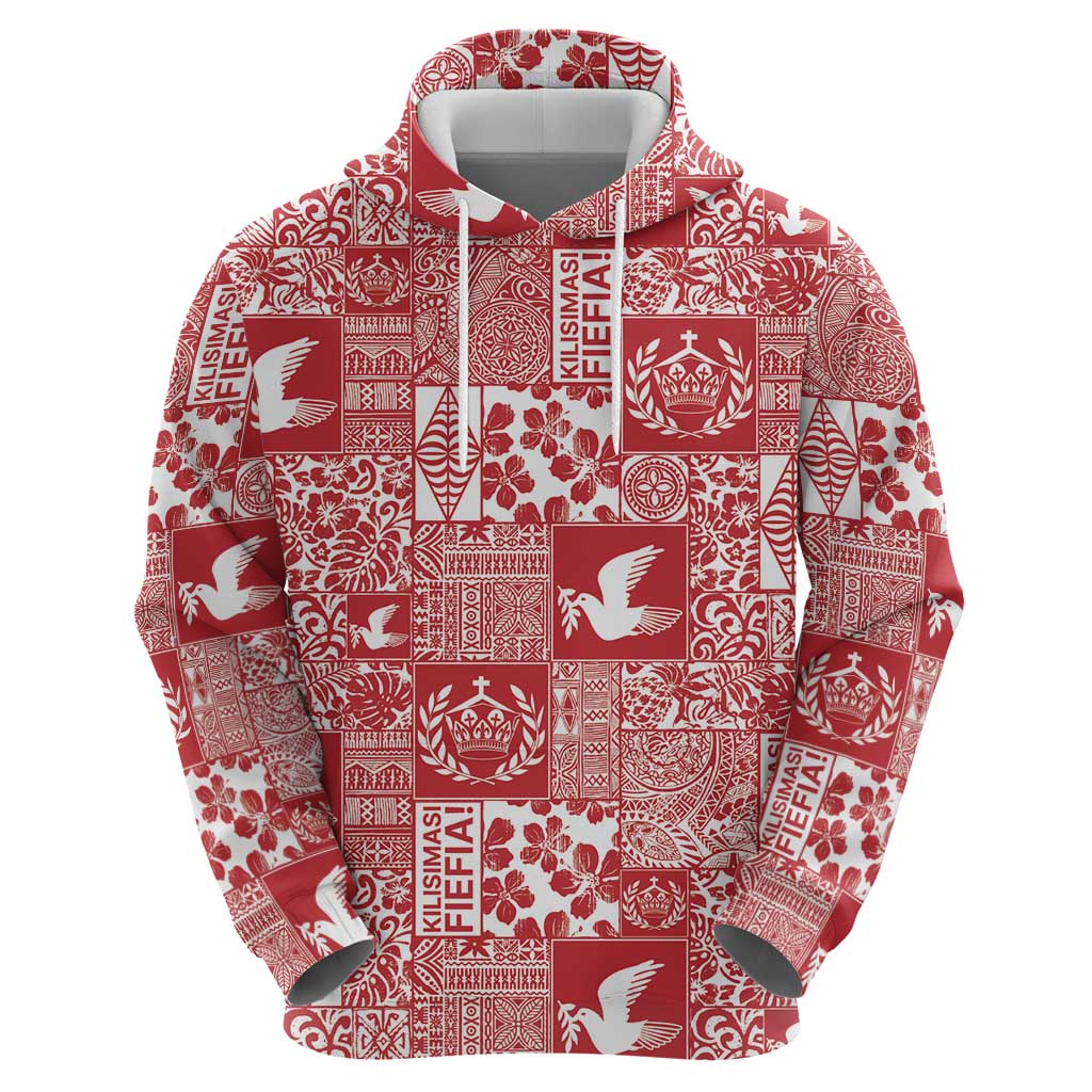 Red Tonga Kilisimasi Fiefia Zip Hoodie Pacific Patchwork Xmas Vibes LT9 - Polynesian Pride