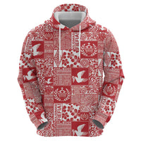Red Tonga Kilisimasi Fiefia Zip Hoodie Pacific Patchwork Xmas Vibes LT9 - Polynesian Pride