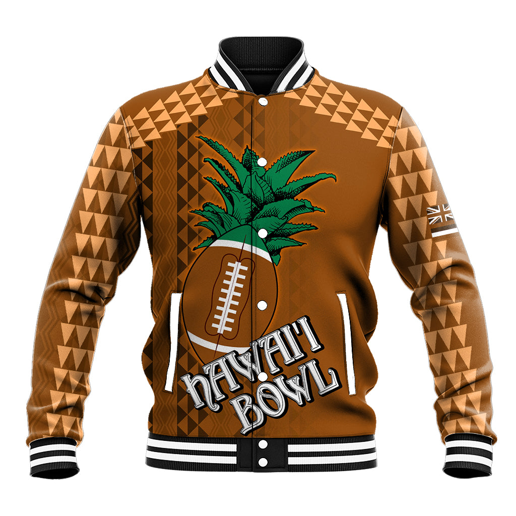 Custom Hawaii Honolulu Bowl Baseball Jacket With Kakau Tribal Pattern LT9 Unisex Brown - Polynesian Pride
