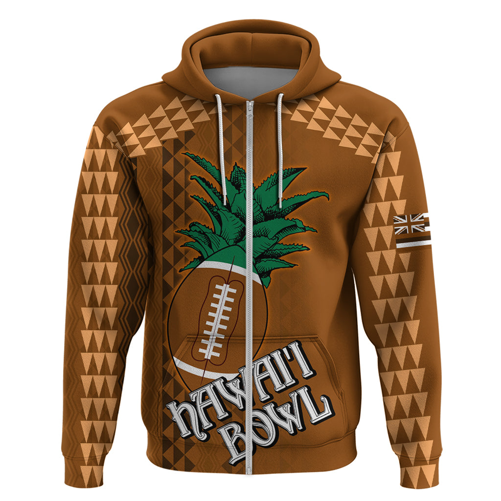 Custom Hawaii Honolulu Bowl Zip Hoodie With Kakau Tribal Pattern LT9 Zip Hoodie Brown - Polynesian Pride