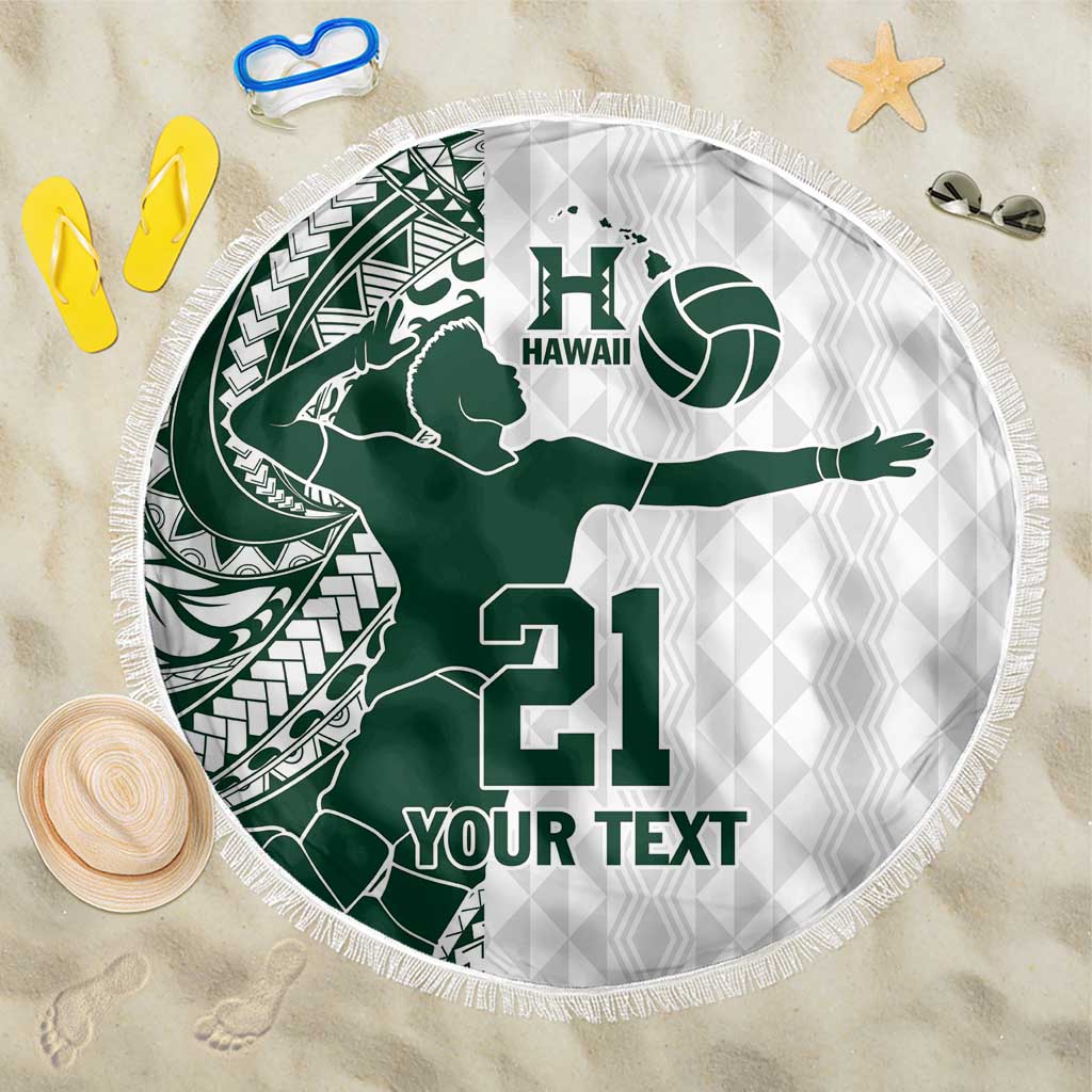 Polynesian Hawaii Volleyball Custom Beach Blanket Kakau with Sport Style LT9 One Size 150cm White - Polynesian Pride