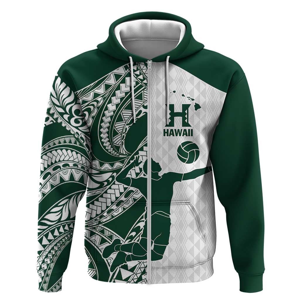 Polynesian Hawaii Volleyball Custom Hoodie Kakau with Sport Style LT9 Zip Hoodie White - Polynesian Pride