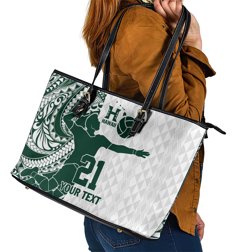 Polynesian Hawaii Volleyball Custom Leather Tote Bag Kakau with Sport Style LT9 - Polynesian Pride