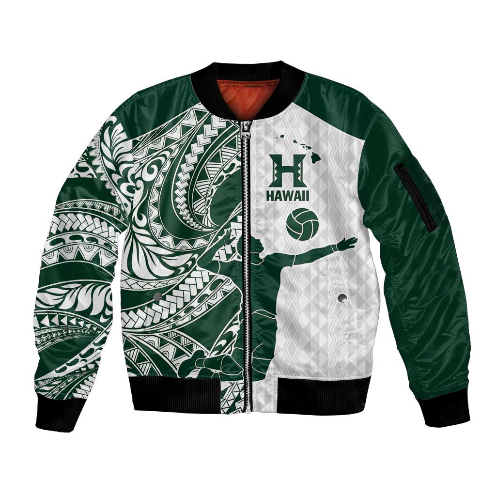 Polynesian Hawaii Volleyball Custom Sleeve Zip Bomber Jacket Kakau with Sport Style LT9 Unisex White - Polynesian Pride