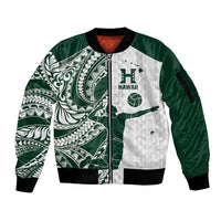 Polynesian Hawaii Volleyball Custom Sleeve Zip Bomber Jacket Kakau with Sport Style LT9 Unisex White - Polynesian Pride
