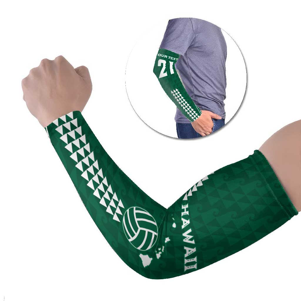 Polynesian Hawaii Volleyball Custom Arm Sleeves Green Kakau with Map Motif LT9 Set of 2 Green - Polynesian Pride