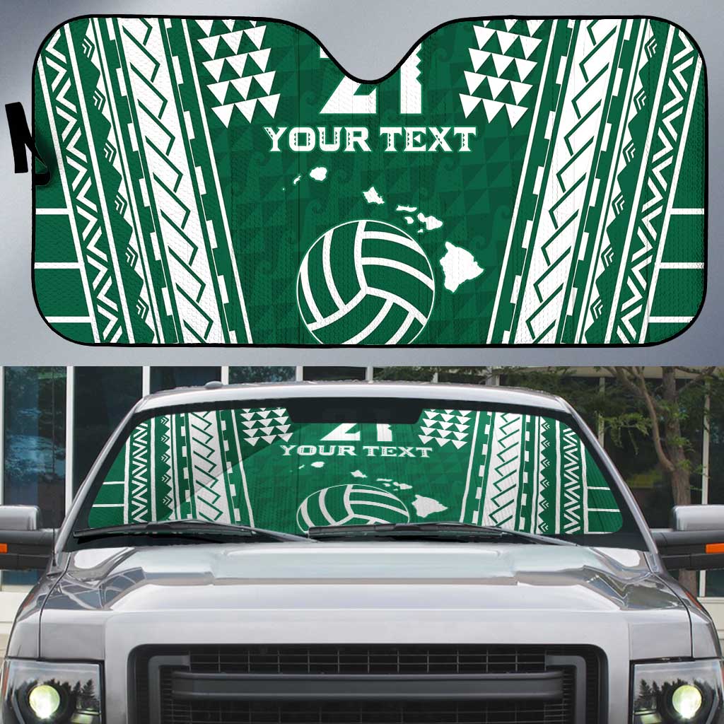 Polynesian Hawaii Volleyball Custom Auto Sun Shade Green Kakau with Map Motif LT9 Green - Polynesian Pride