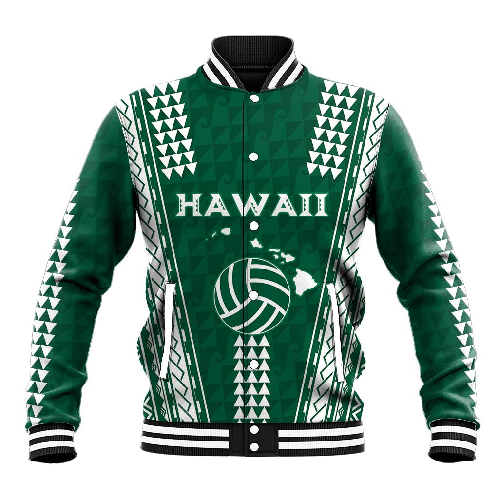 Polynesian Hawaii Volleyball Custom Baseball Jacket Green Kakau with Map Motif LT9 Unisex Green - Polynesian Pride