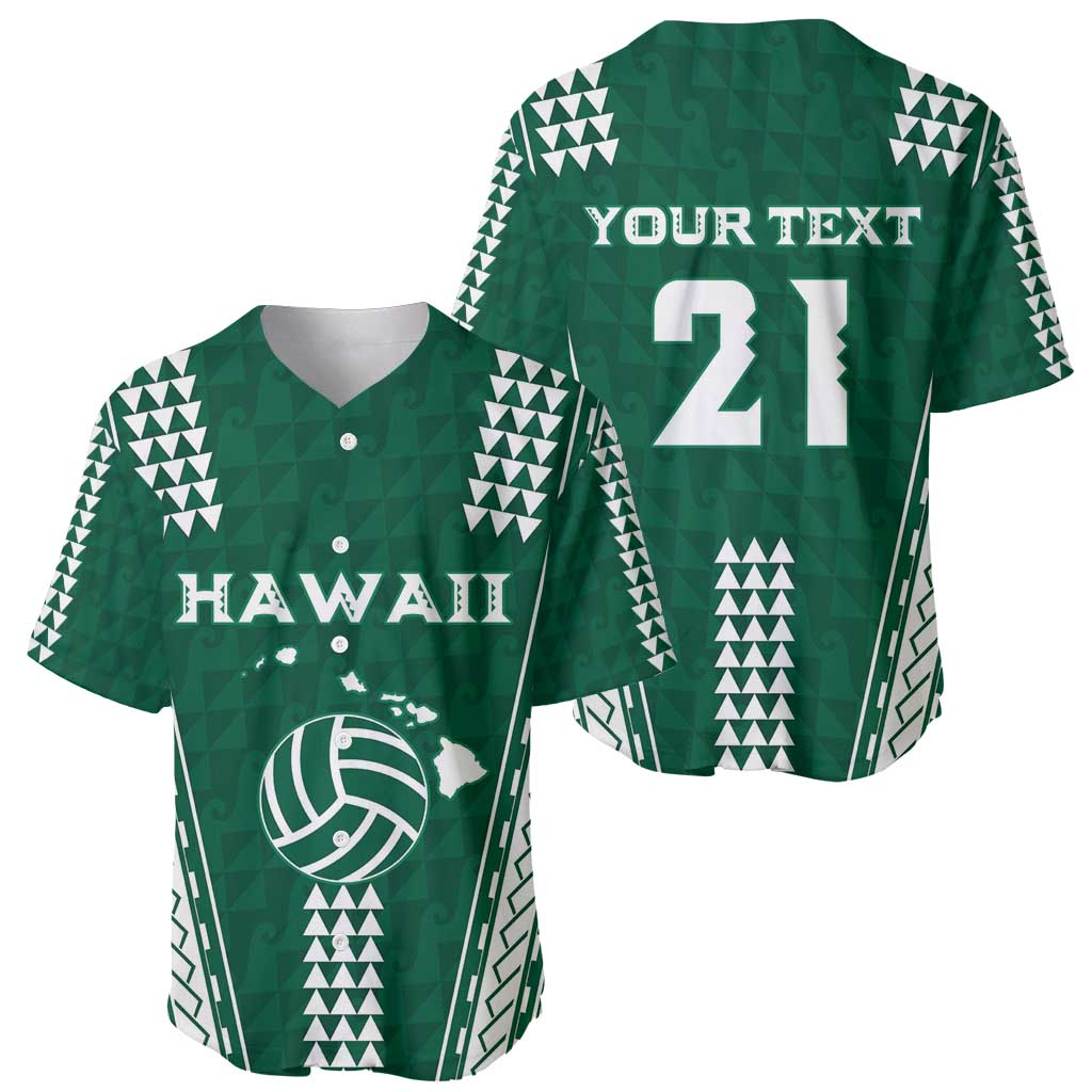 Polynesian Hawaii Volleyball Custom Baseball Jersey Green Kakau with Map Motif LT9 - Polynesian Pride
