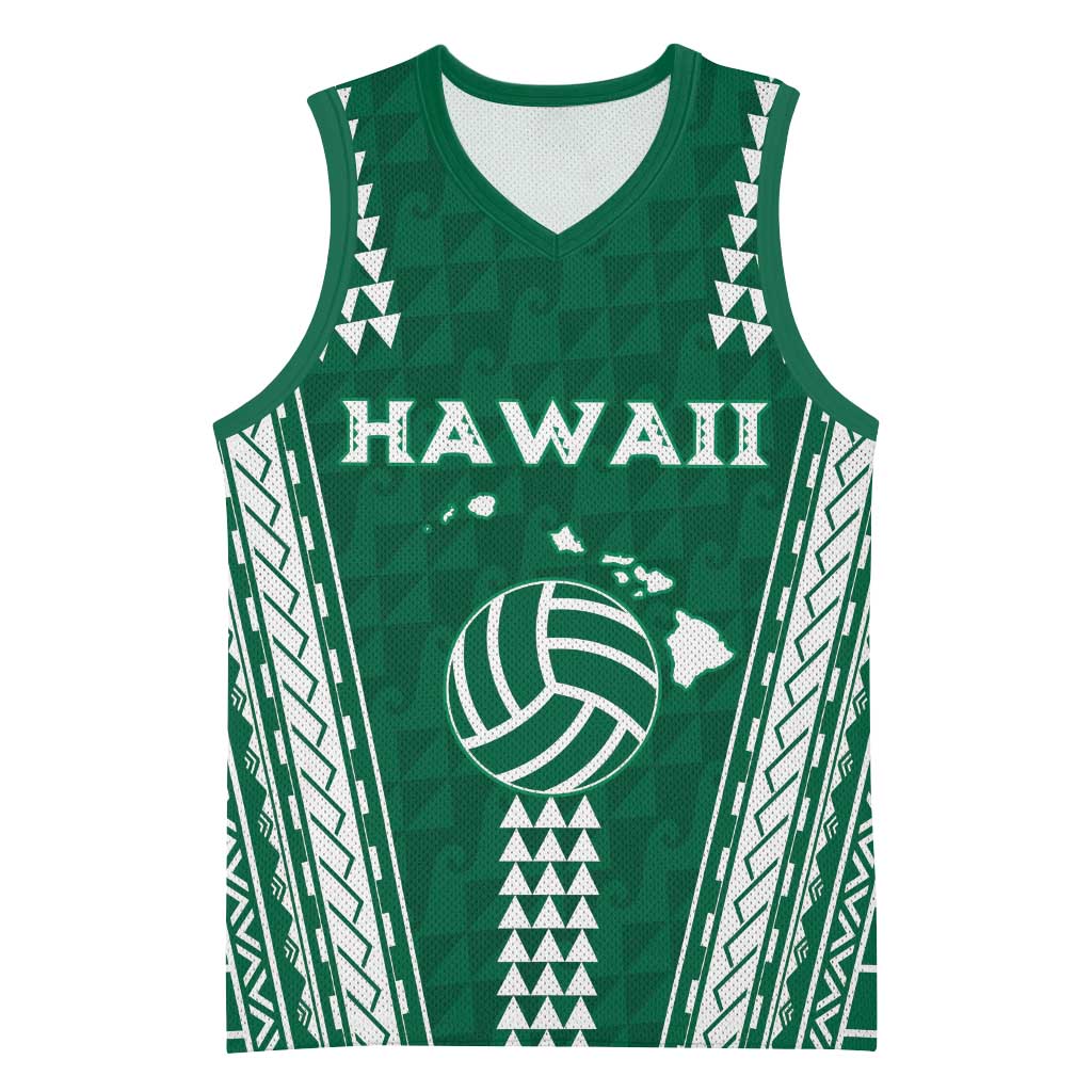Polynesian Hawaii Volleyball Custom Basketball Jersey Green Kakau with Map Motif LT9 Unisex Green - Polynesian Pride