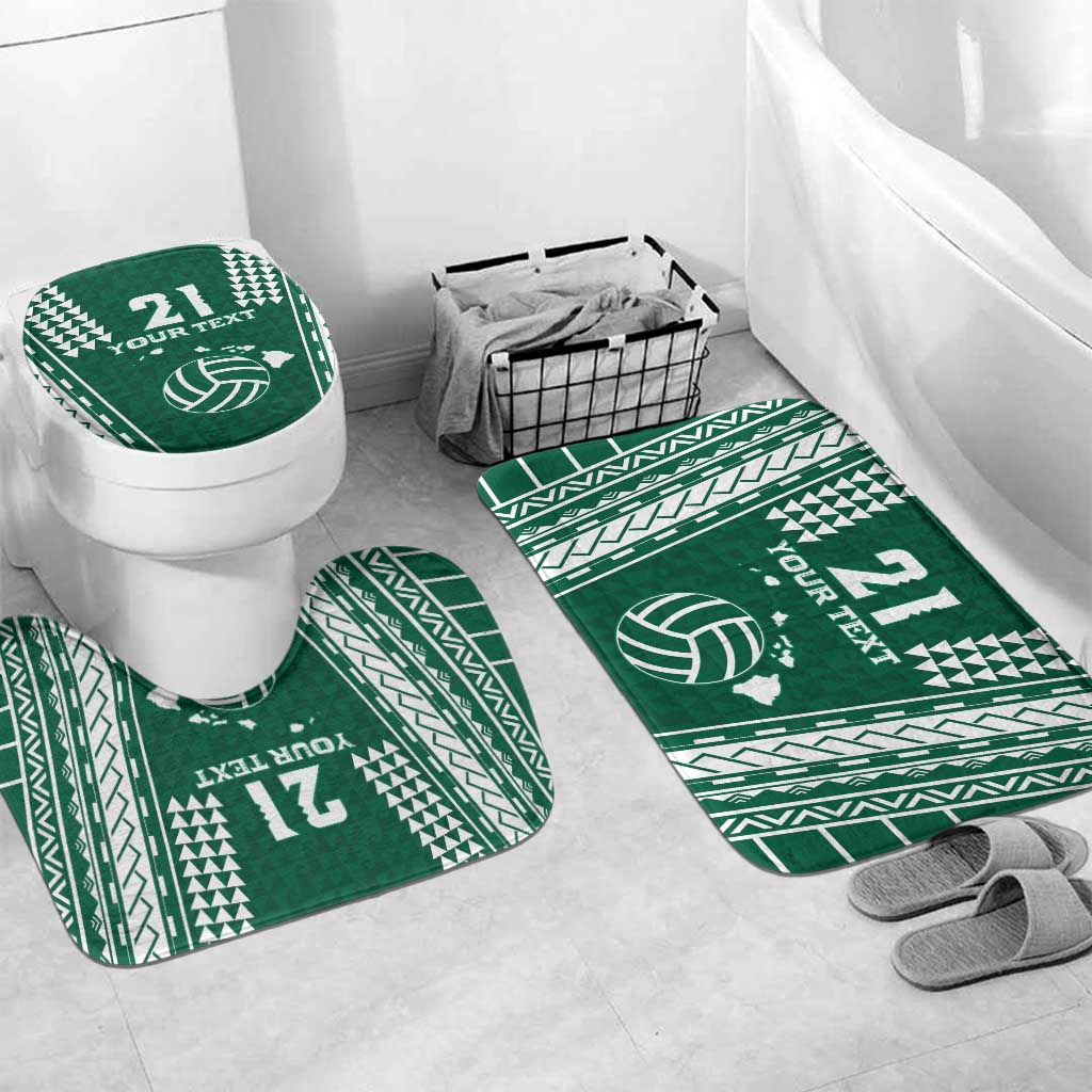 Polynesian Hawaii Volleyball Custom Bathroom Set Green Kakau with Map Motif LT9 Mat Set Only (3 pcs) One Size Green - Polynesian Pride