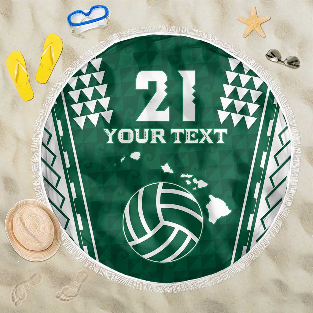 Polynesian Hawaii Volleyball Custom Beach Blanket Green Kakau with Map Motif LT9 One Size 150cm Green - Polynesian Pride