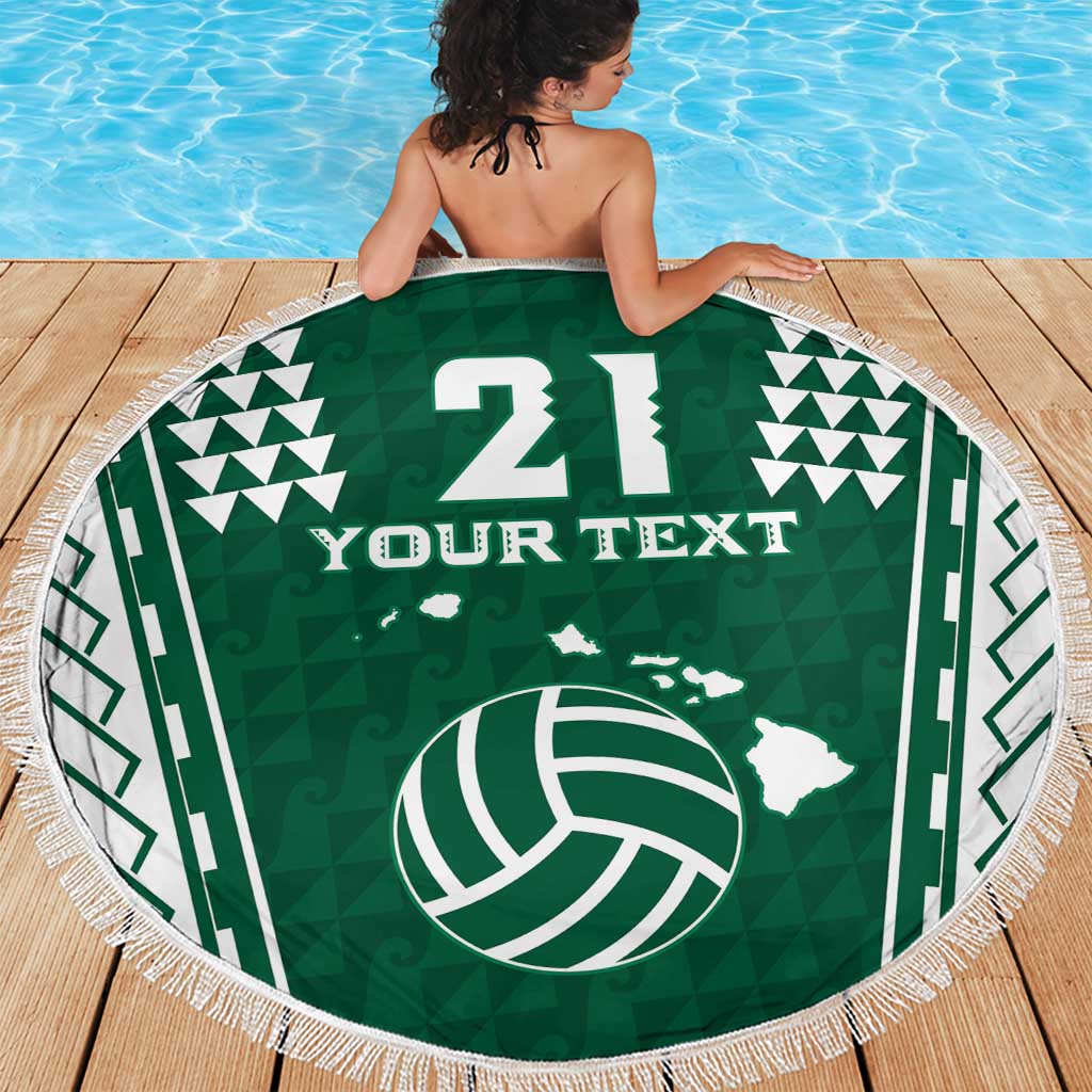 Polynesian Hawaii Volleyball Custom Beach Blanket Green Kakau with Map Motif LT9 - Polynesian Pride