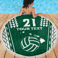 Polynesian Hawaii Volleyball Custom Beach Blanket Green Kakau with Map Motif LT9 - Polynesian Pride