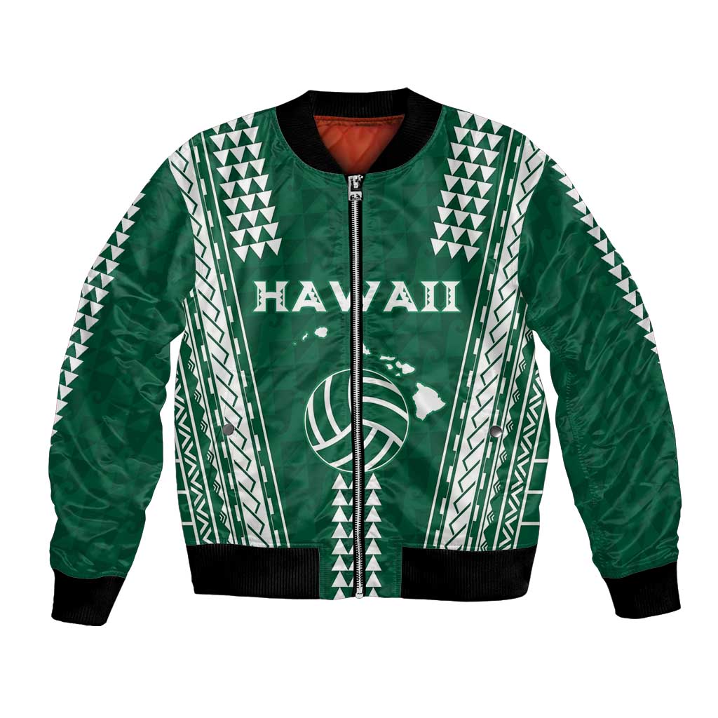 Polynesian Hawaii Volleyball Custom Bomber Jacket Green Kakau with Map Motif LT9 Unisex Green - Polynesian Pride