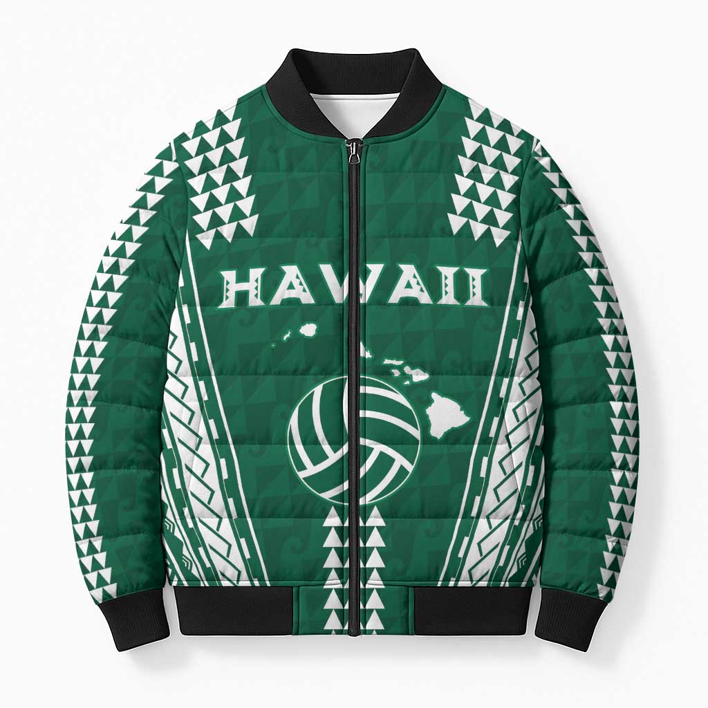 Polynesian Hawaii Volleyball Custom Bomber Puffer Jacket Green Kakau with Map Motif LT9 Unisex Green - Polynesian Pride